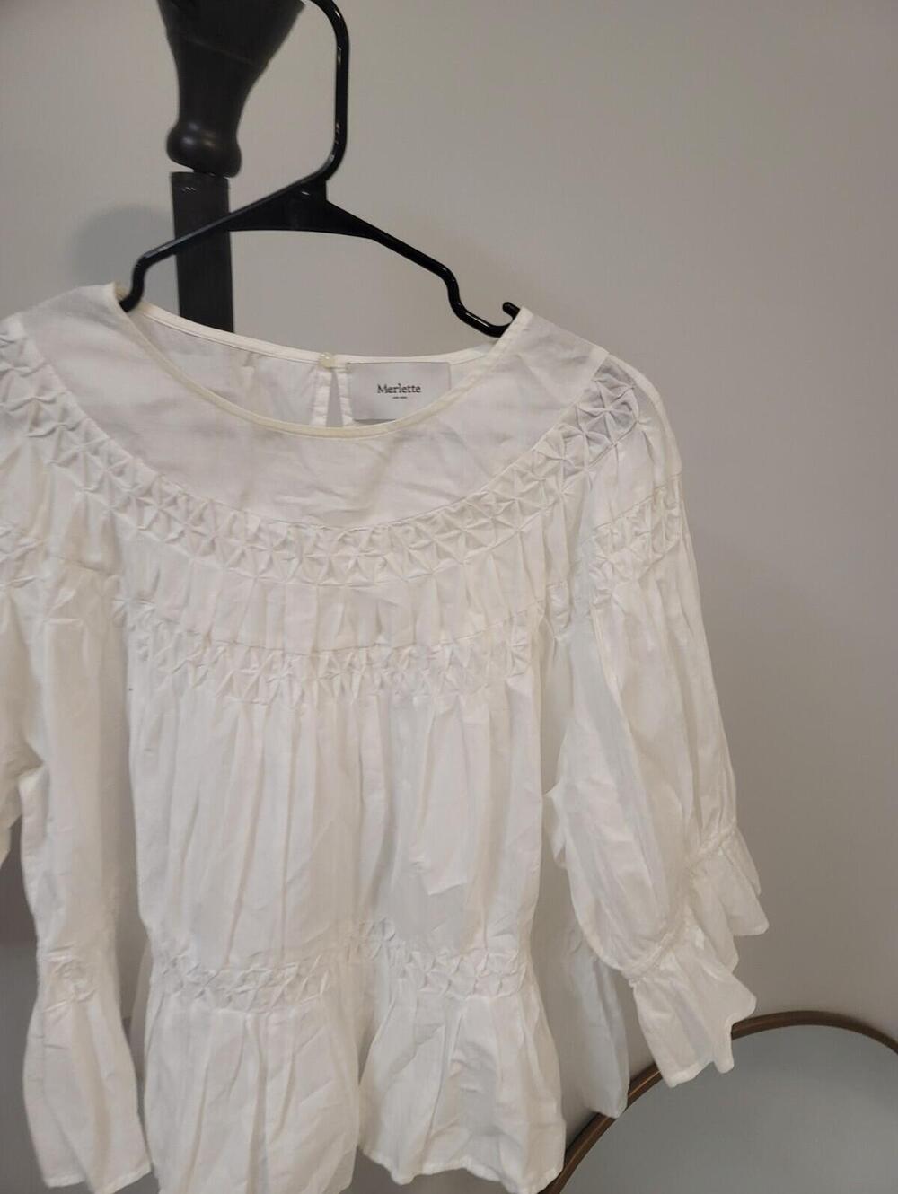 Merlette Sol Tiered Pima Cotton Top Women's Size Large Ivory - Picture 3 of 7